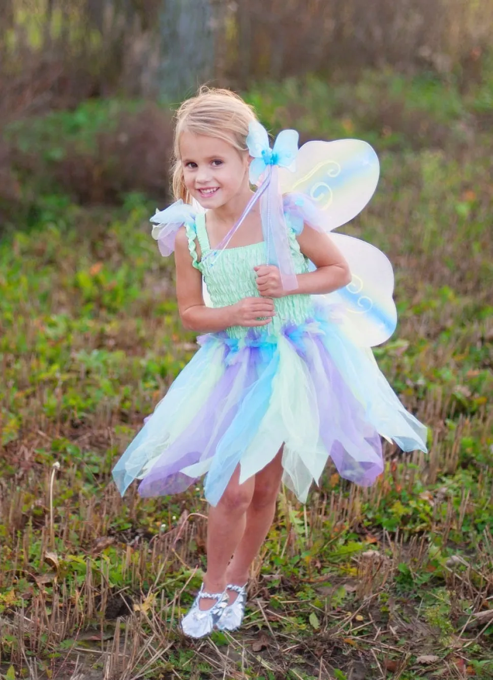 Butterfly Dress With Wings And Wand Green (5-6 years)