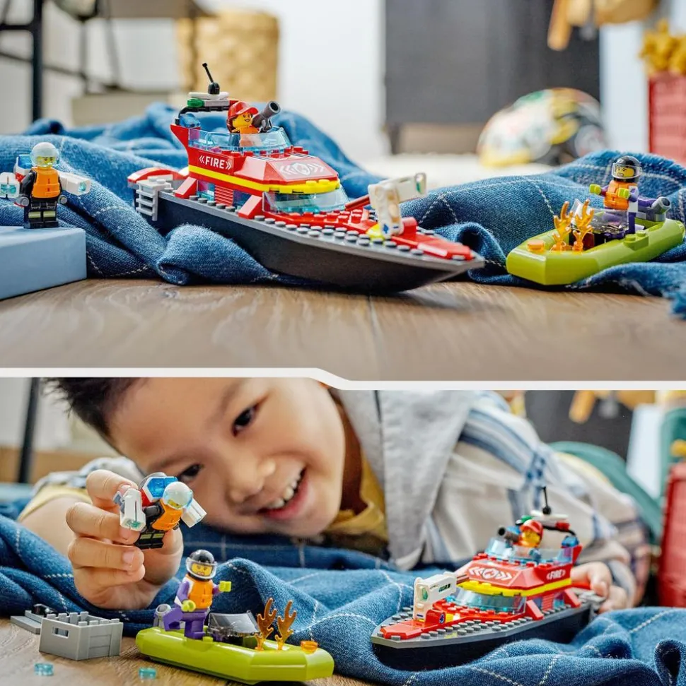 LEGO® 60373 City Fire Rescue Boat Toy, Floats On Water Set