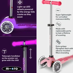 Mini Deluxe Glow Scooter With Led Wheels: Pink
