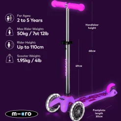 Mini Deluxe Glow Scooter With Led Wheels: Pink