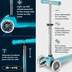 Mini Deluxe Glow Scooter With Led Wheels: Aqua